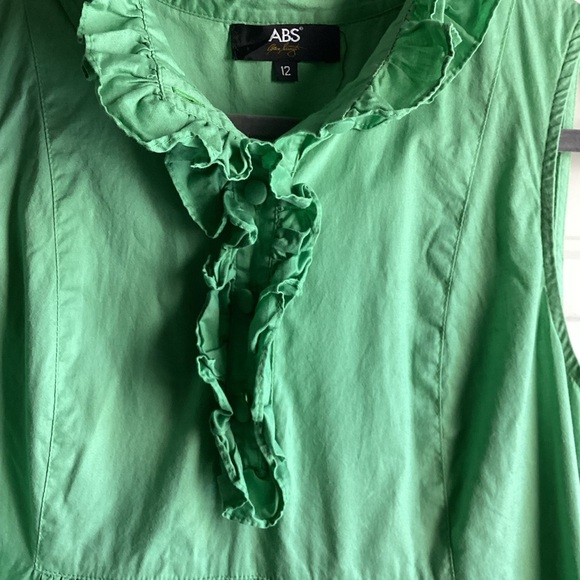 ABS Allen Schwartz Green Sleeveless Cotton Dress With A Ruffled Neckline Size12 - Picture 9 of 10